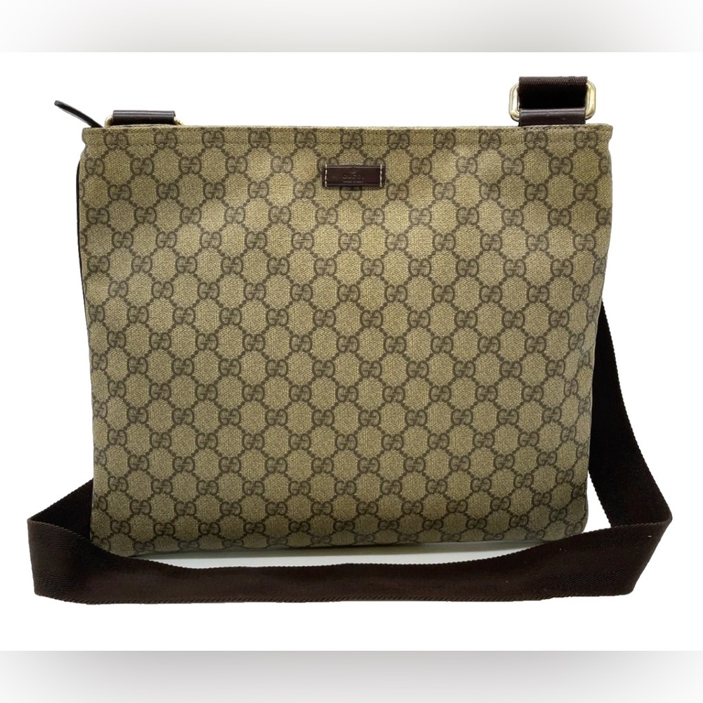 Gucci GG Supreme PVC Leather Brown Messenger Bag Tan Brown Monogram